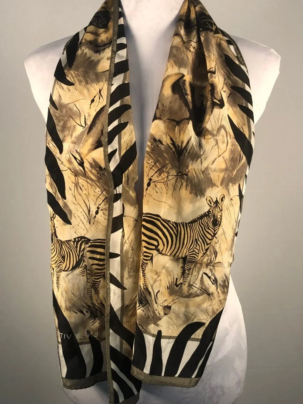 Vintage 1990s Adrienne Vittadini Safari Wildlife Scarf Zebra 52 x 11